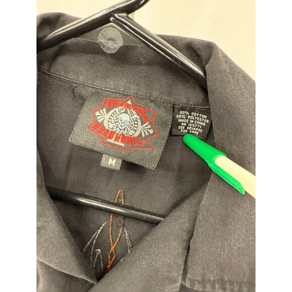 Vtg Dragonfly Roadhouse Mens M Skull & Crossbones Button Shirt Y2K - Picture 4 of 6